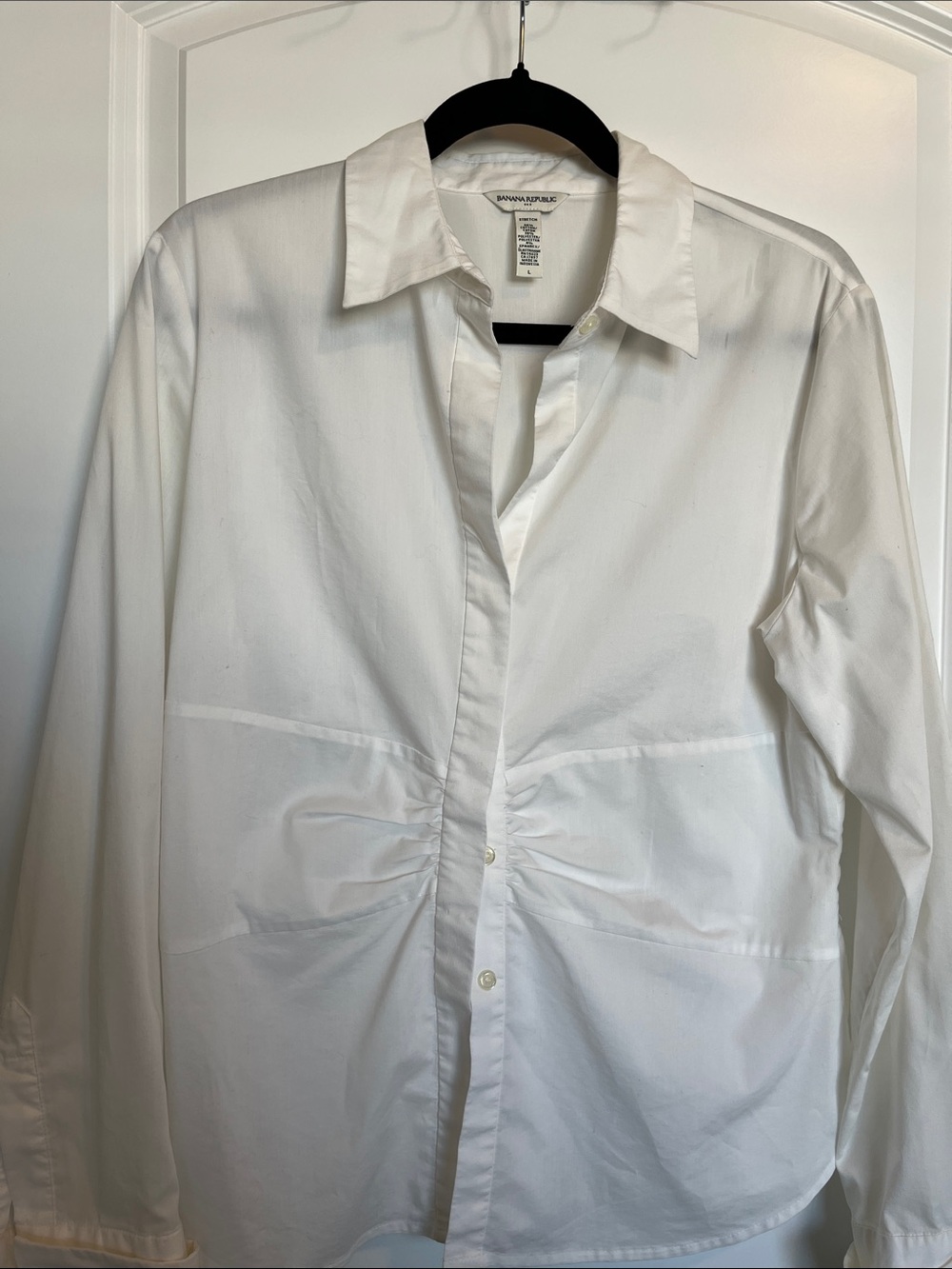 Banana Republic White Ruched Front Button-Up Shirt